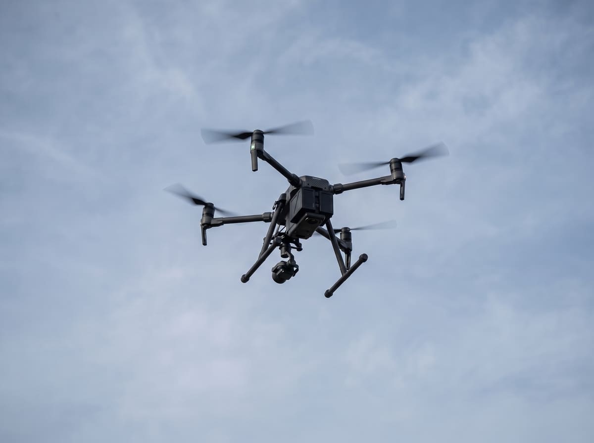 Inspektionsdrohne mit Kamera im Flug